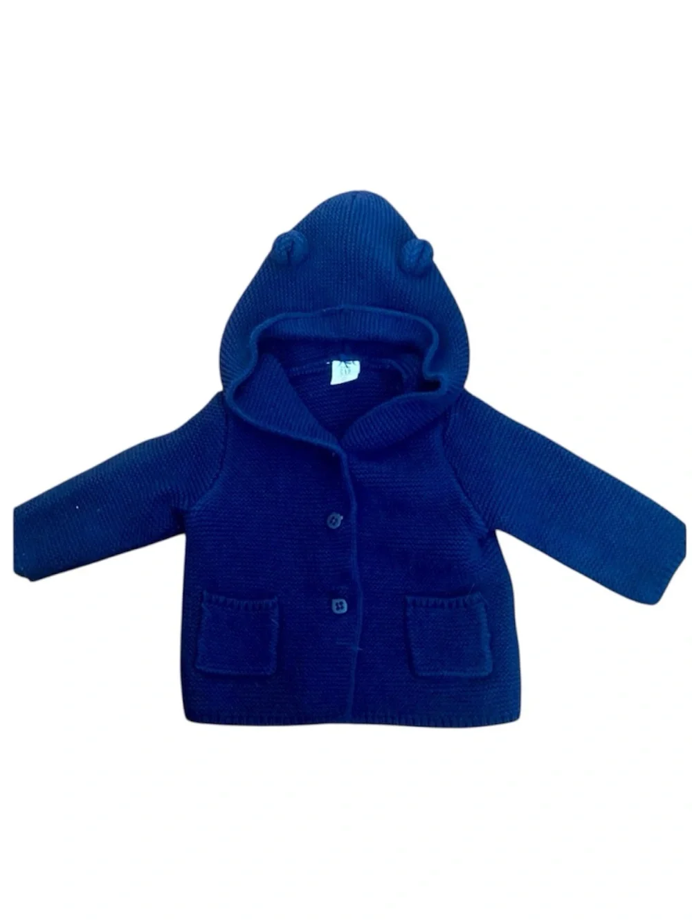 Baby Gap Bear Ear Hooded Cardigan Navy Cotton Knit 12-18M